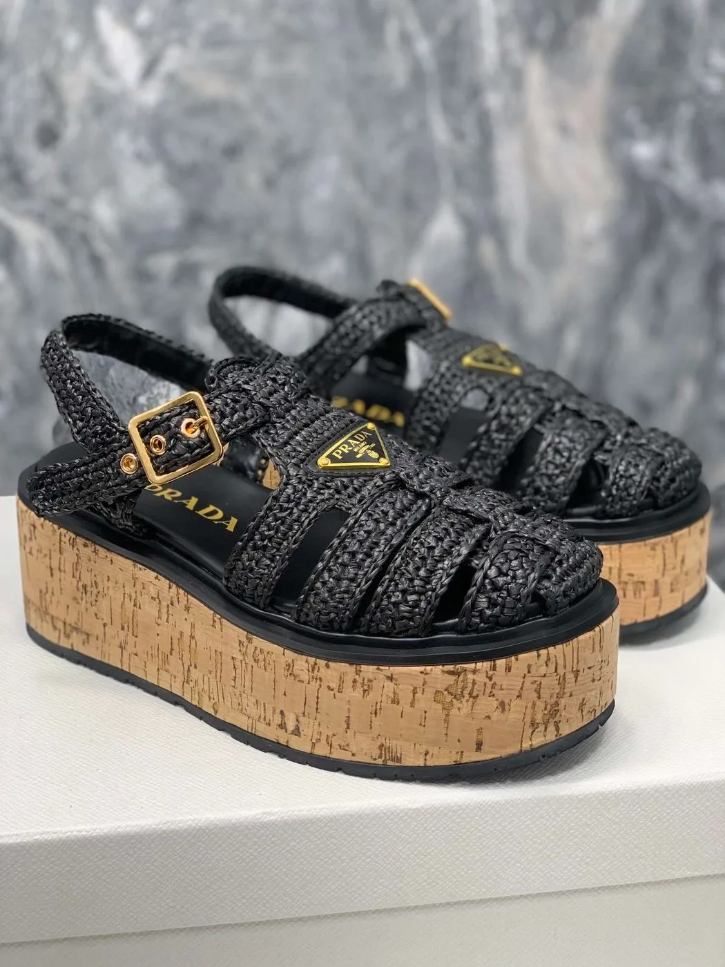 Alternative view of Prada Crochet Wedge Sandals Black