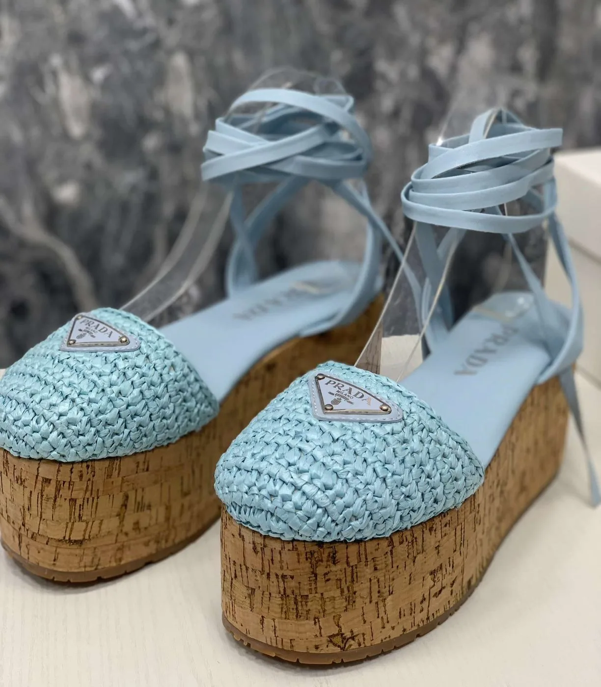 Alternative view of Prada Crochet Wedge Sandals Light Blue