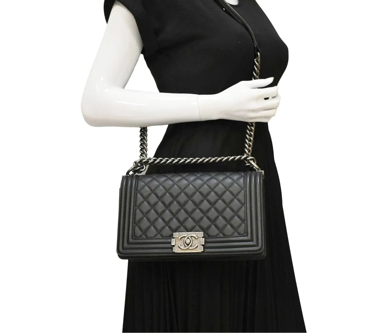 Alternative view of Chanel Boy Medium Crossbody Bag / Black Silver Hardware