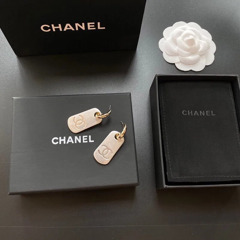 Chanel Dangling Big Tag Earrings Gold Tone - Image 7