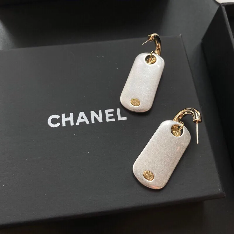 Chanel Dangling Big Tag Earrings Gold Tone - Image 4