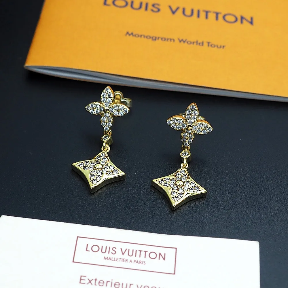 Louis Vuitton Diamond Floral Earrings Gold - Image 8