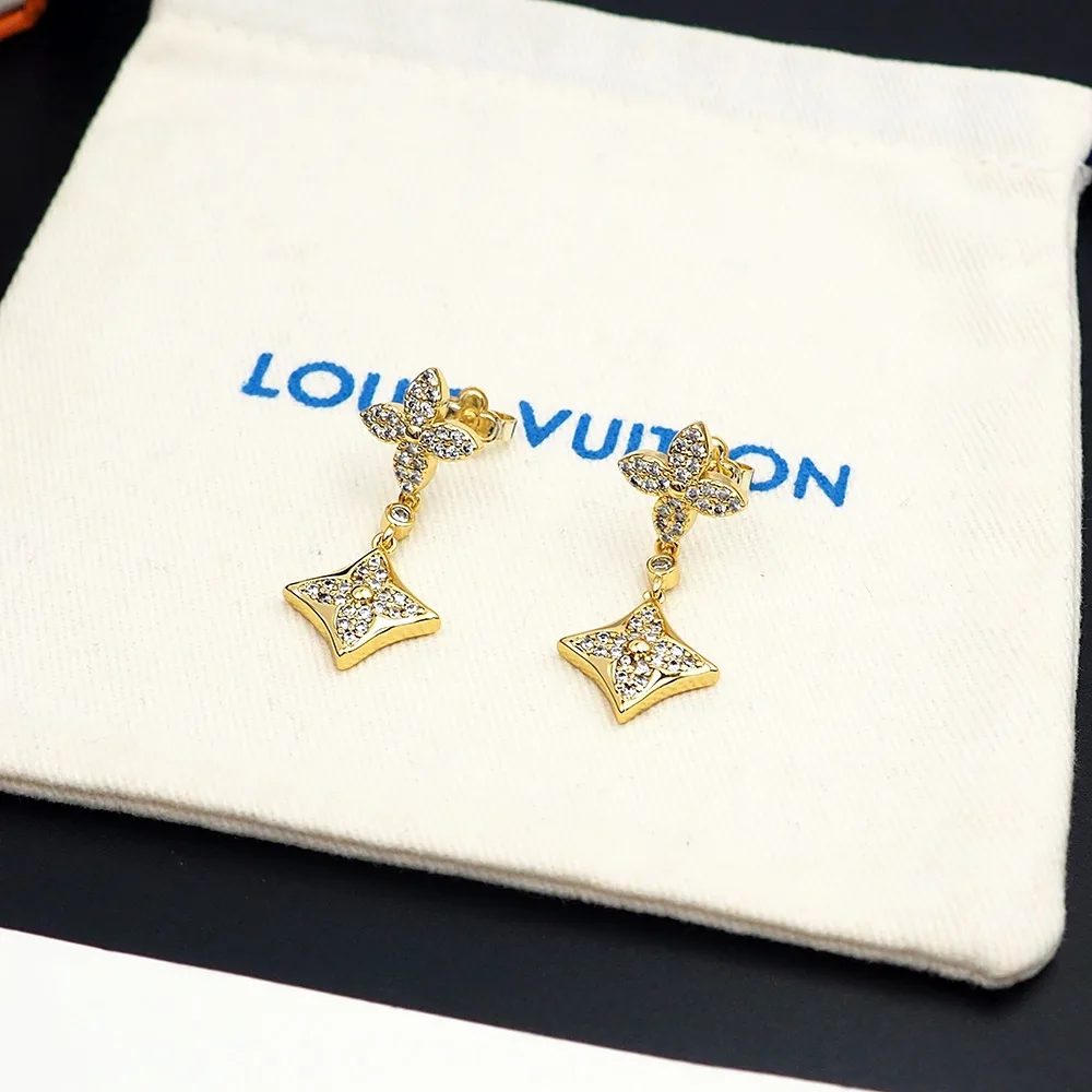 Louis Vuitton Diamond Floral Earrings Gold - Image 7