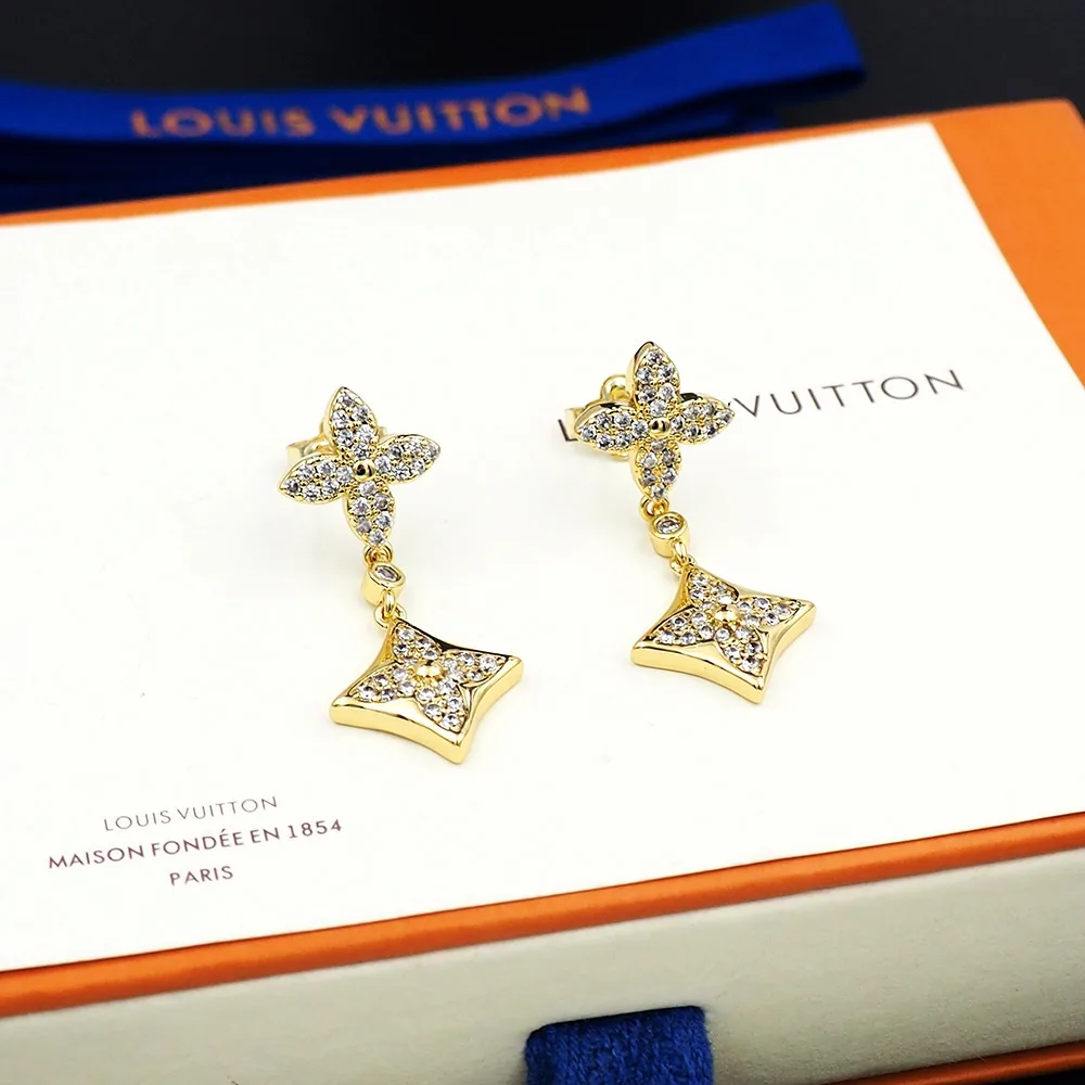 Louis Vuitton Diamond Floral Earrings Gold - Image 6