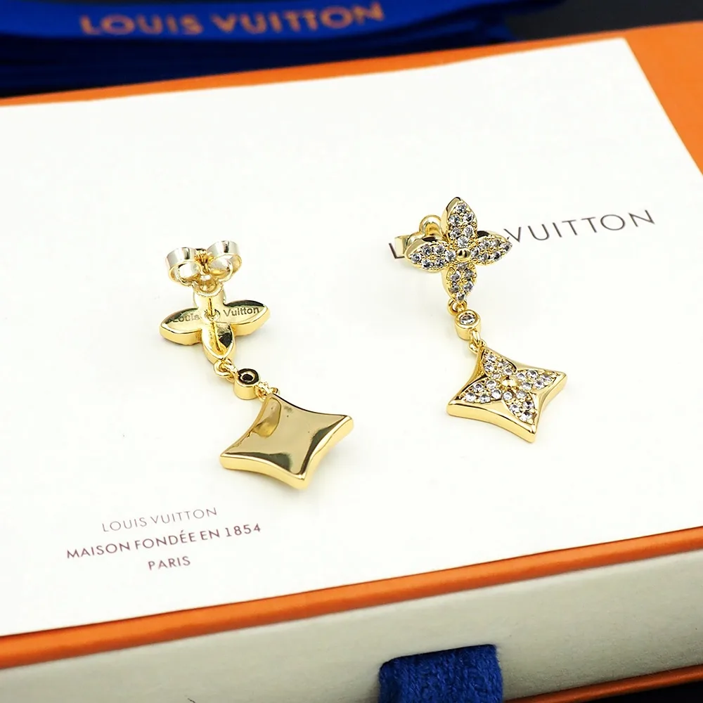 Louis Vuitton Diamond Floral Earrings Gold - Image 5