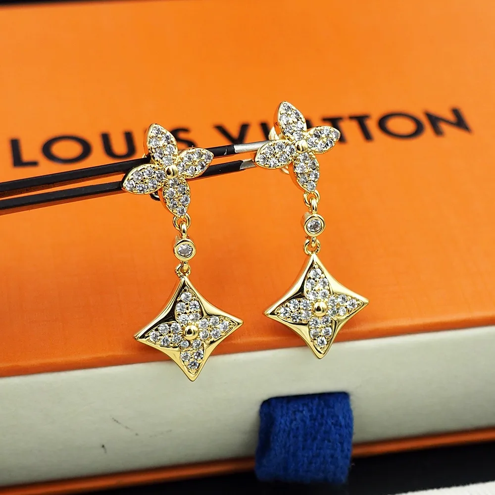 Louis Vuitton Diamond Floral Earrings Gold - Image 4