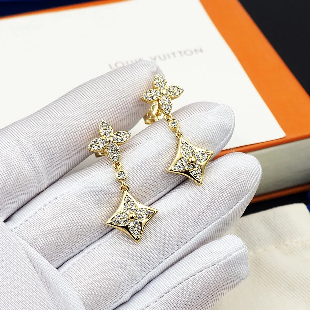 Louis Vuitton Diamond Floral Earrings Gold - Image 3