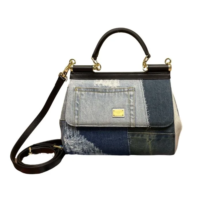 Dolce & Gabbana Patchwork Denim Make-Up Bag With Baroque Logo Grey / - Image 3