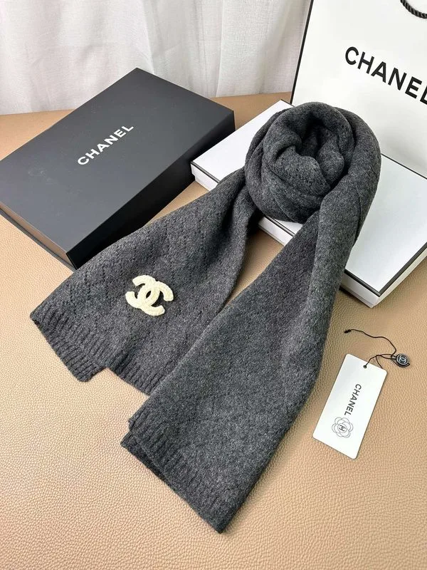 Chanel Double C Pattern Cashmere Scarf Black - Image 8