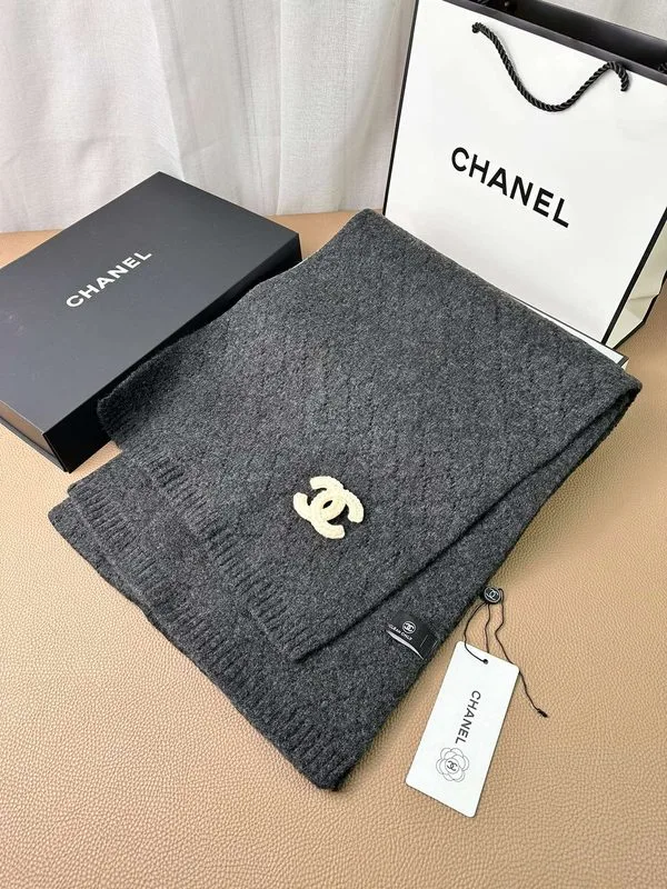 Chanel Double C Pattern Cashmere Scarf Black - Image 7