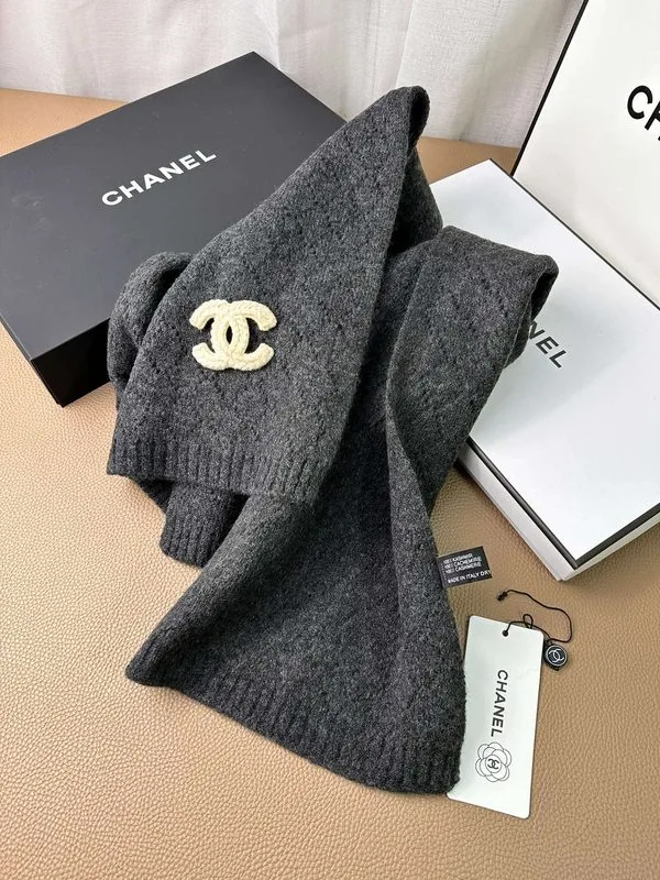 Chanel Double C Pattern Cashmere Scarf Black - Image 6