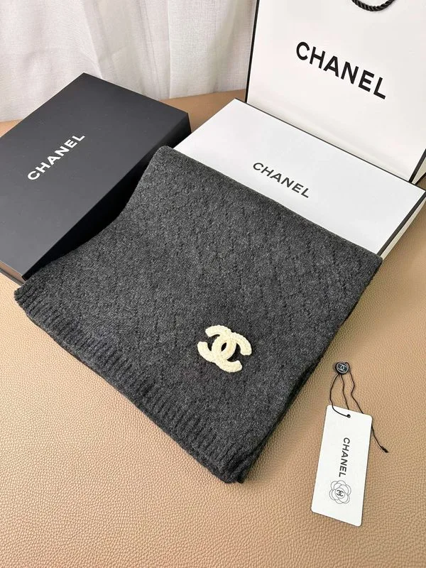 Chanel Double C Pattern Cashmere Scarf Black - Image 5