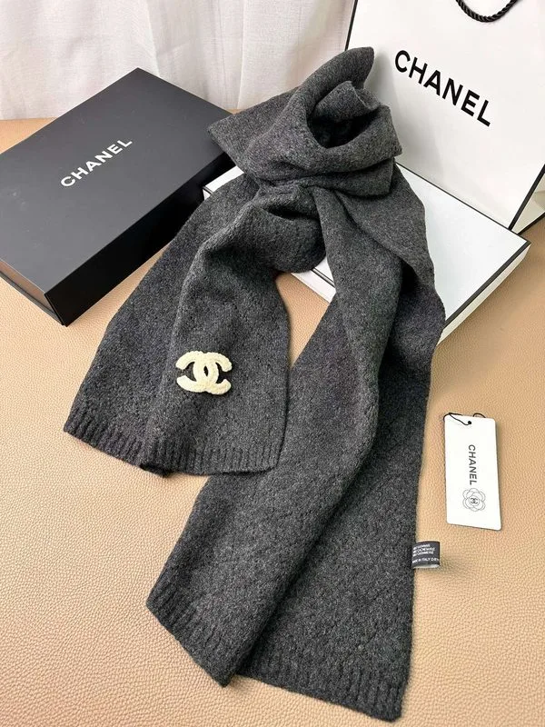Chanel Double C Pattern Cashmere Scarf Black - Image 2