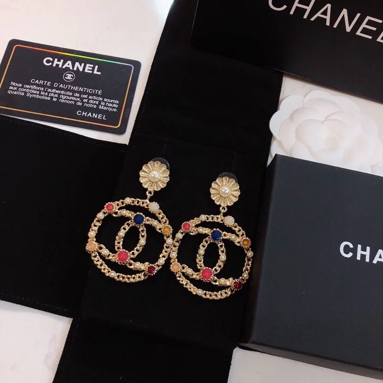 Chanel Douple C Small Chain Earrings Gold Tone - Image 4