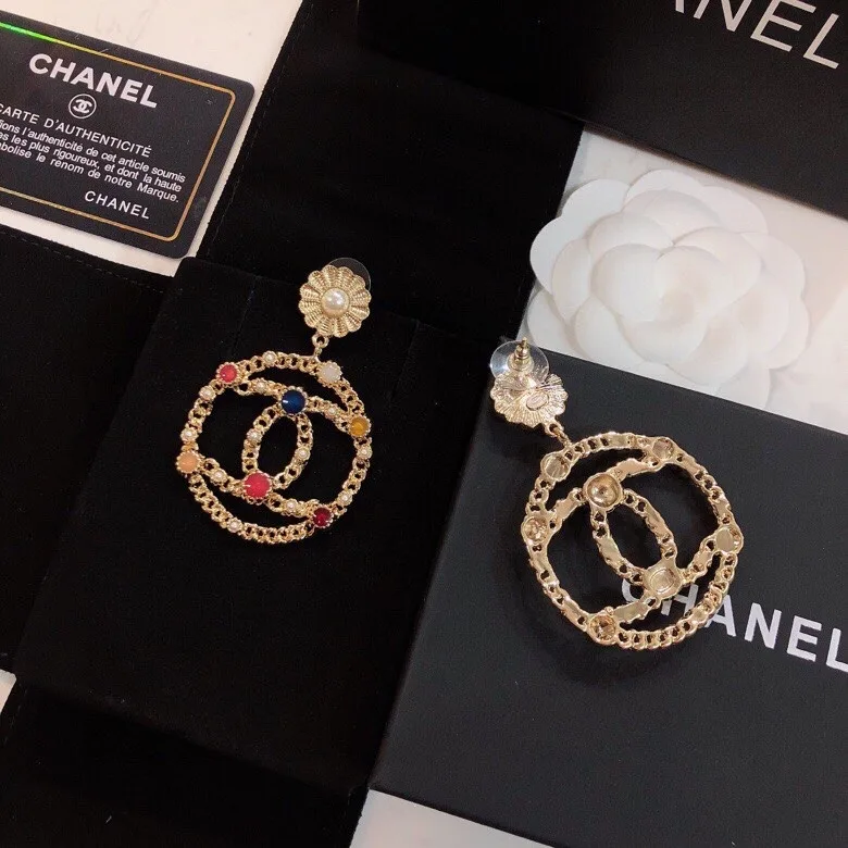 Chanel Douple C Small Chain Earrings Gold Tone - Image 3