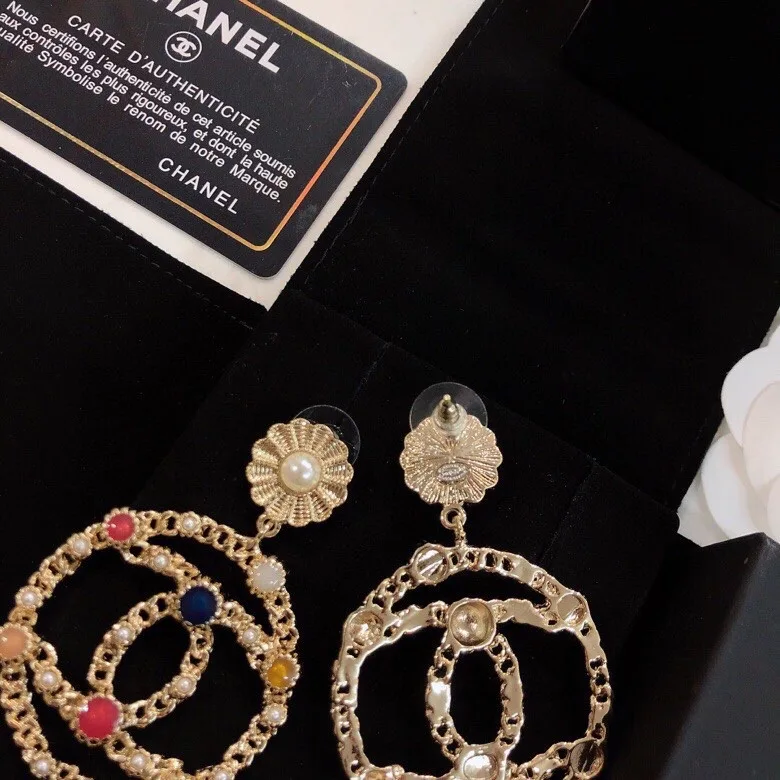 Alternative view of Chanel Douple C Small Chain Earrings Gold Tone