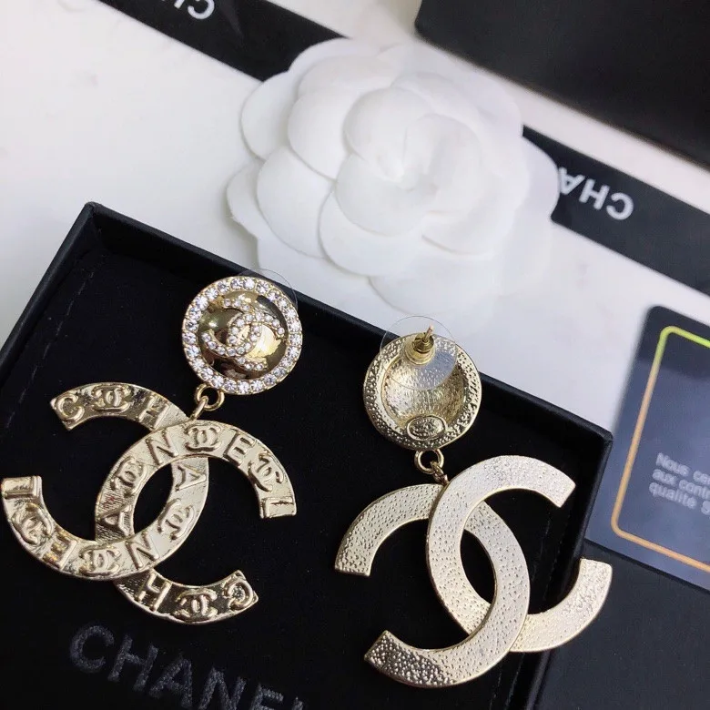Alternative view of Chanel Engraved Pattern Douple C Earrings Gold Tone