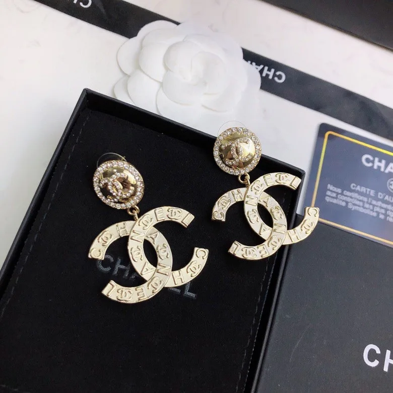 Chanel Engraved Pattern Douple C Earrings Gold Tone - Image 3