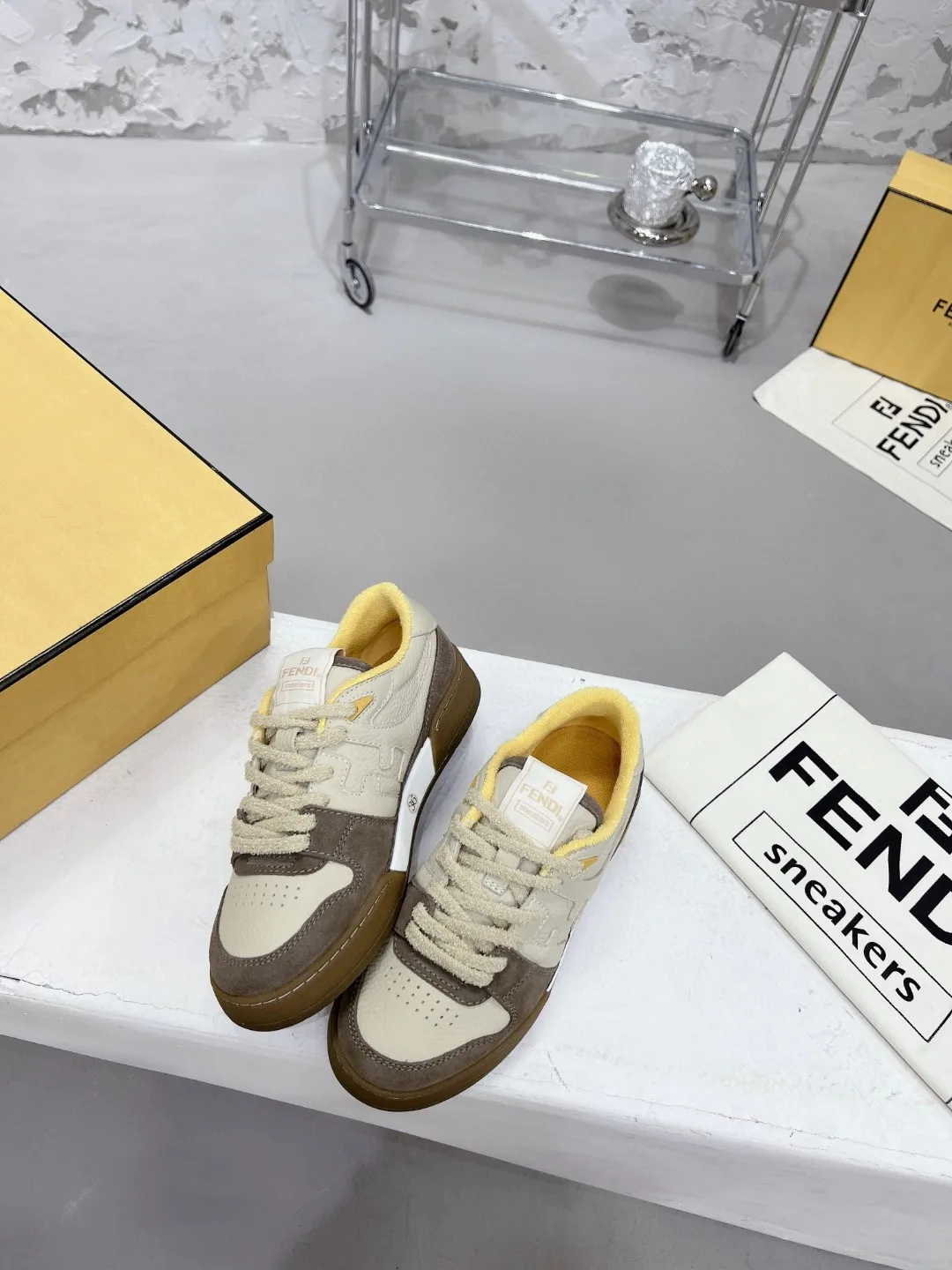 Fendi FD Fendi Match Low Tops Sneakers Brown 7E1493AHH2F1FHU - Image 4