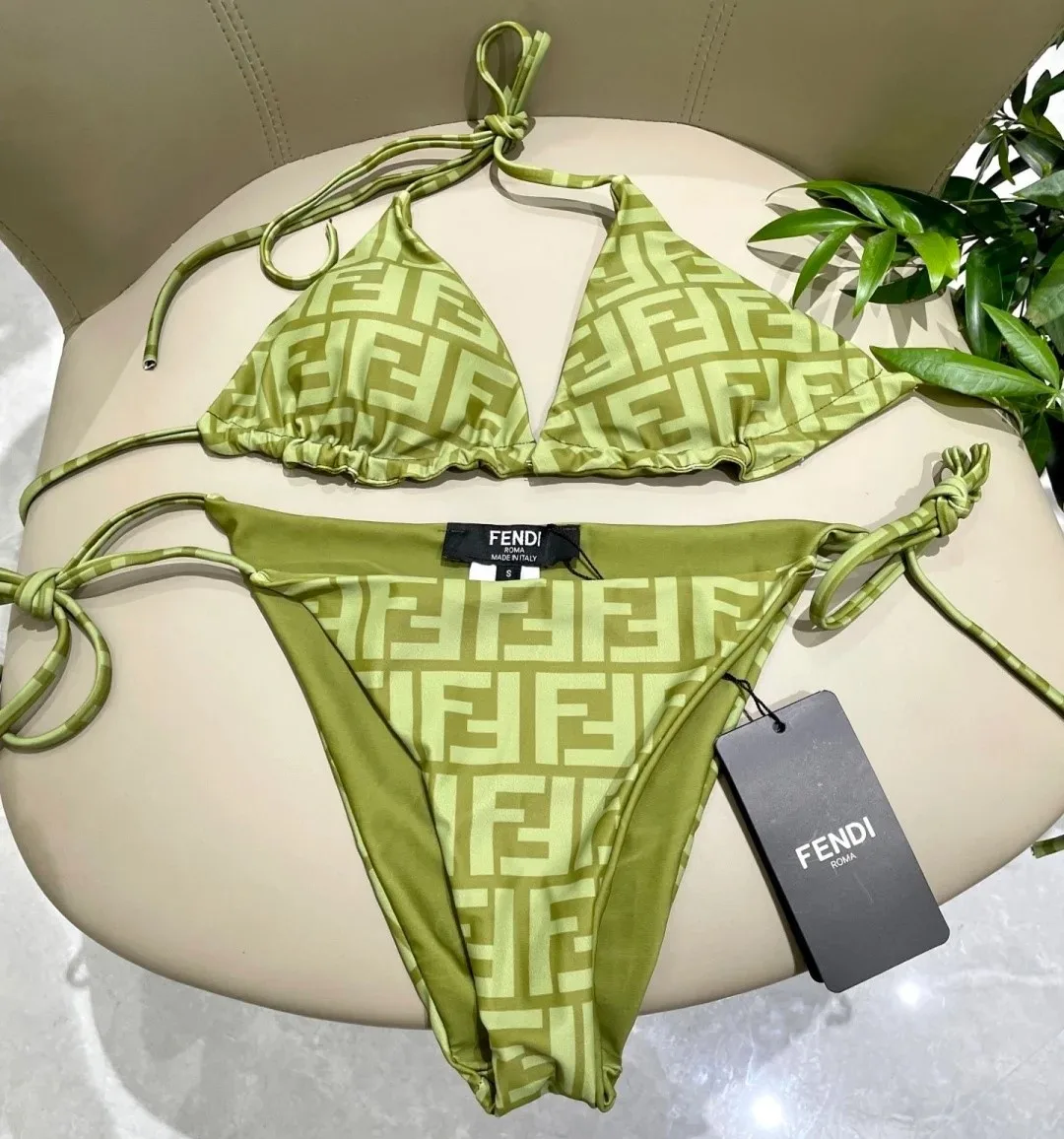 Fendi FF Monogram Bikini Olive Green - Image 3