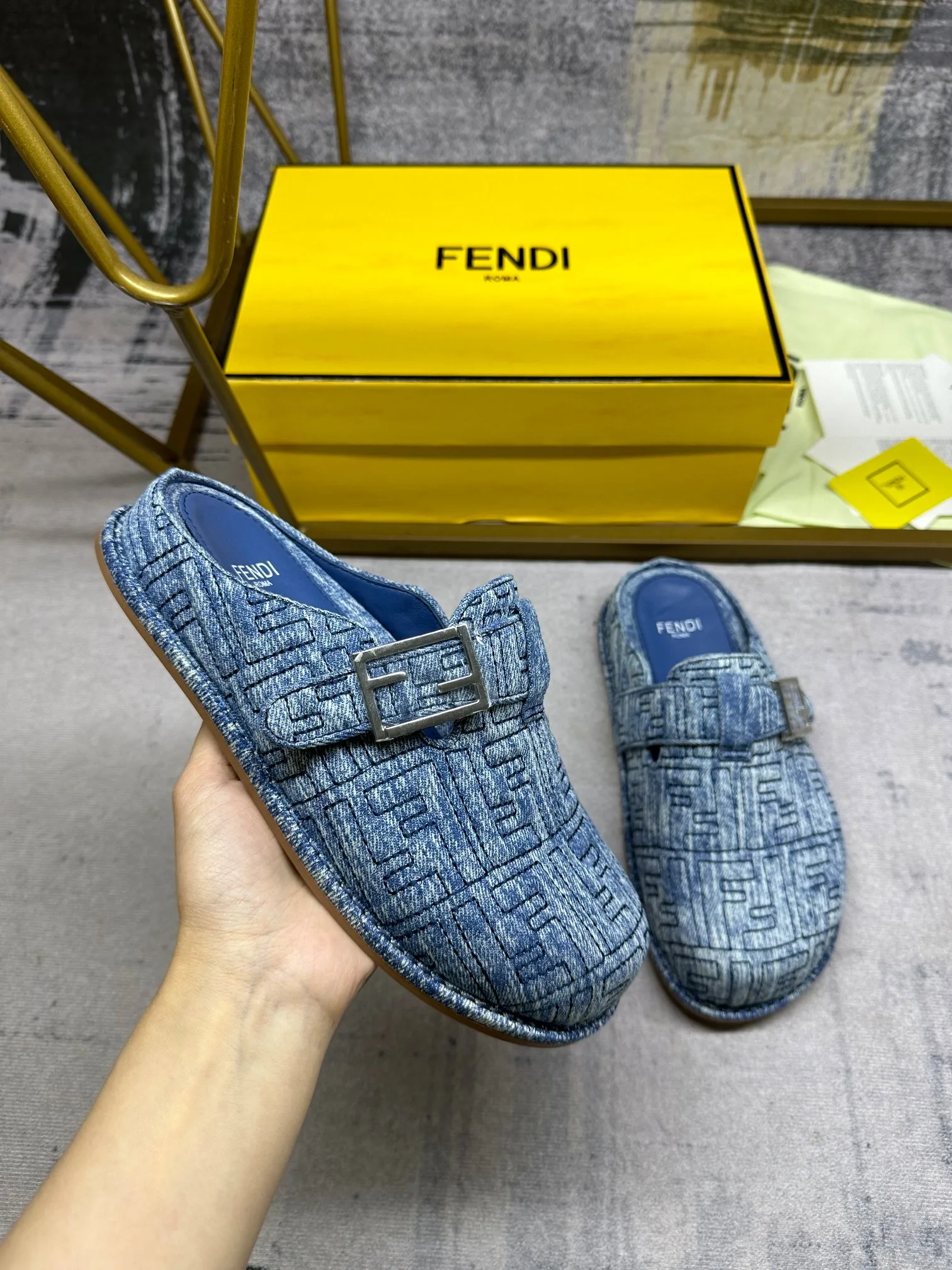 Fendi Feel Mules Blue - Image 6