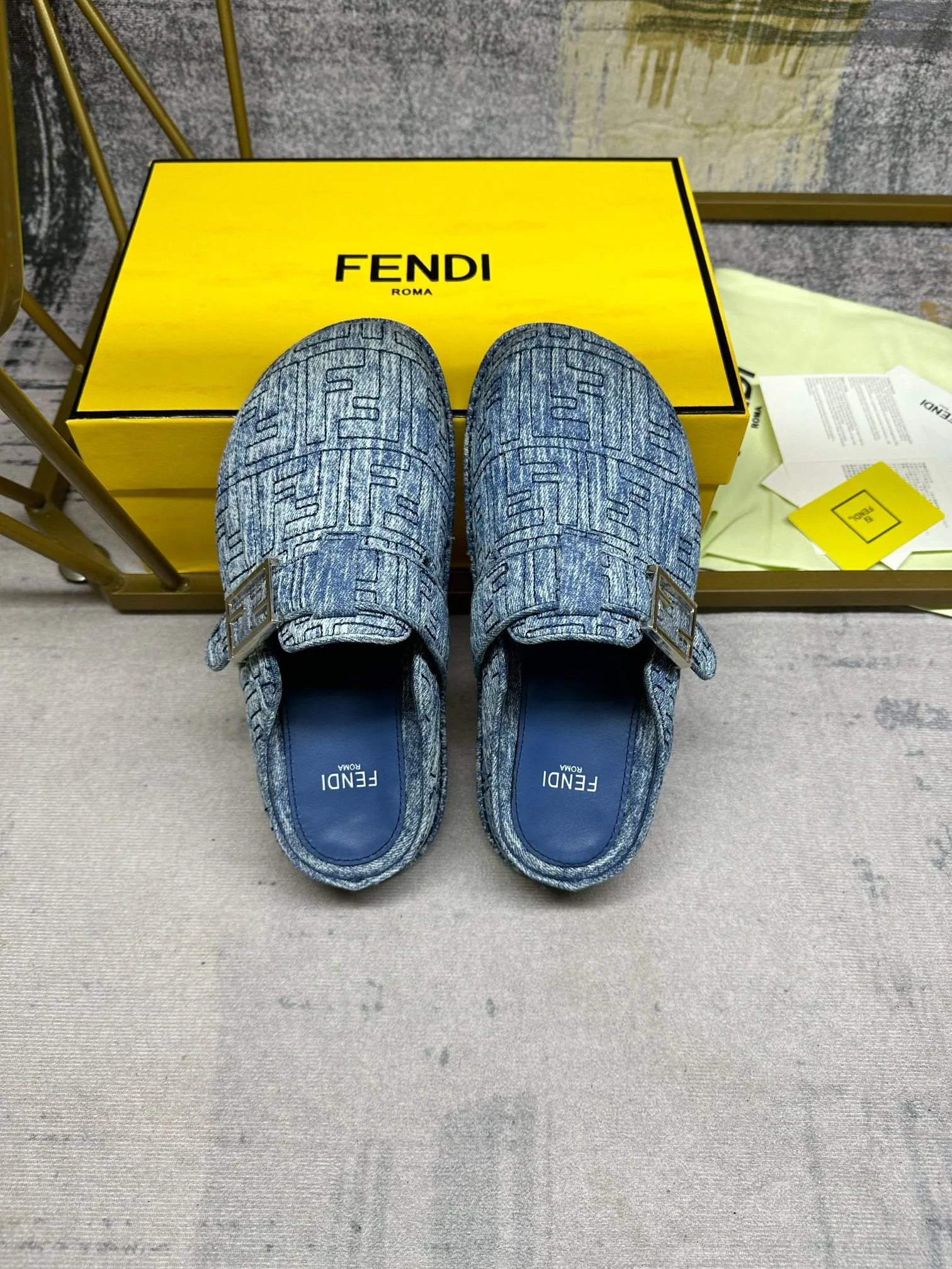 Fendi Feel Mules Blue - Image 5