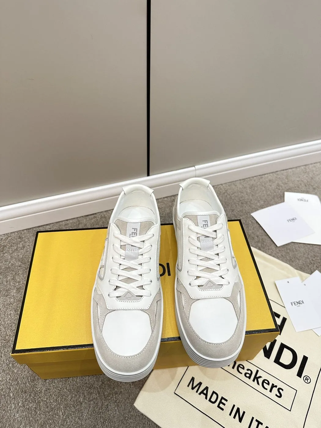 Fendi Lace-Up Sneakers Cream - Image 3