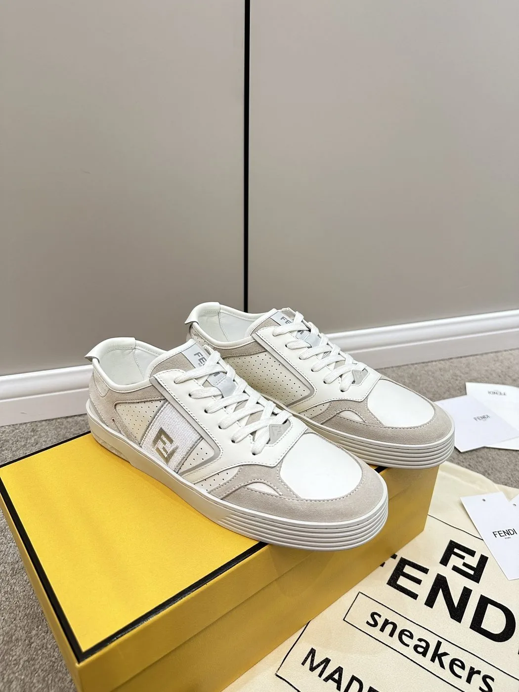 Fendi Lace-Up Sneakers Cream - Image 5