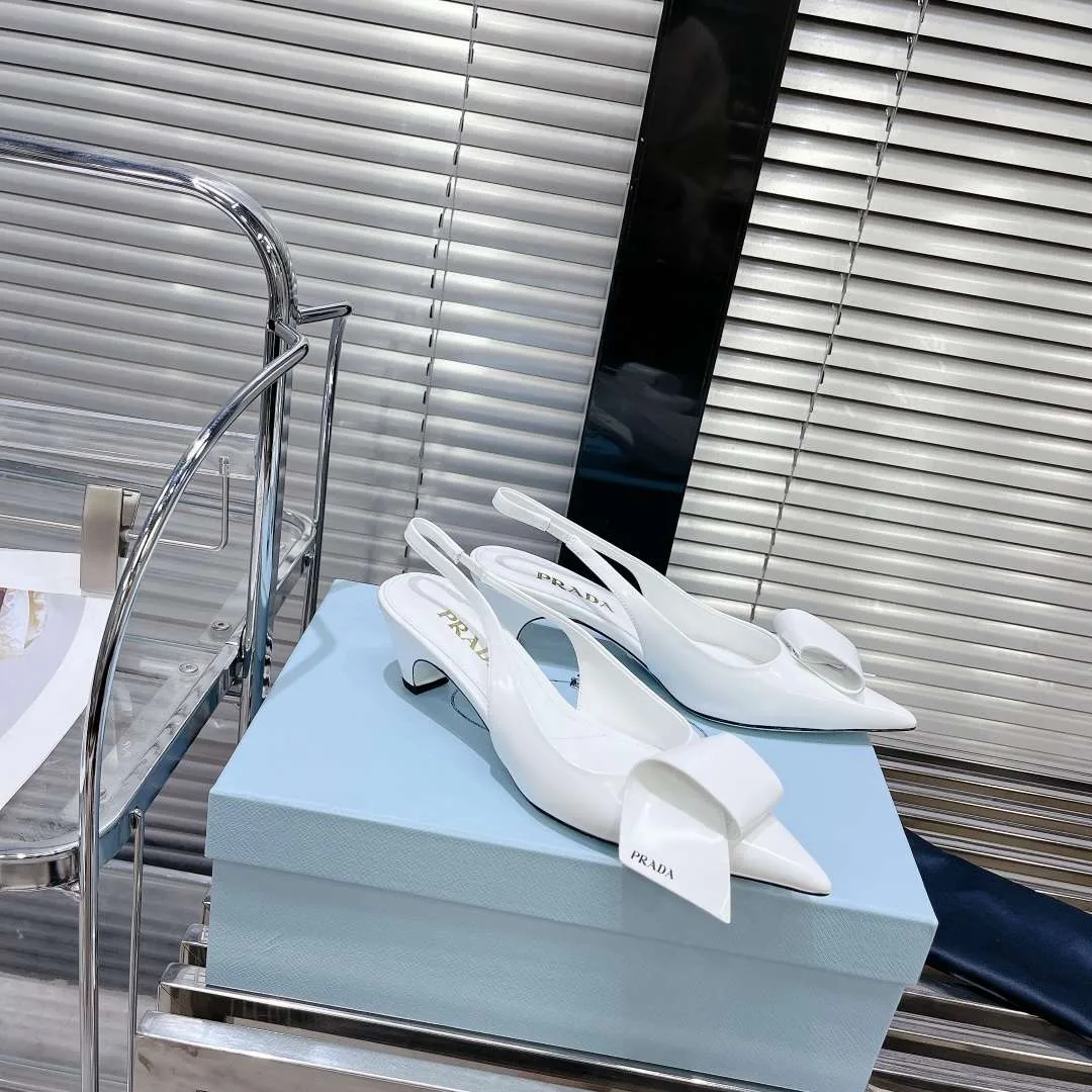 Prada Frill Slingback Pumps White - Image 5