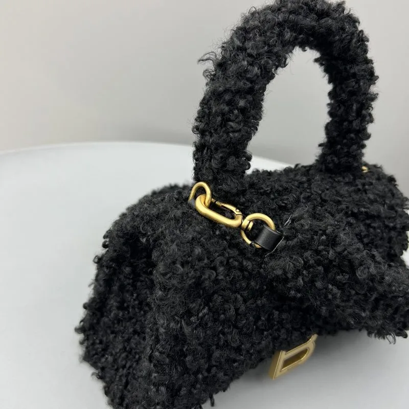 Furry Hourglass Small Handbag Black/Grey/Pink / - Image 3