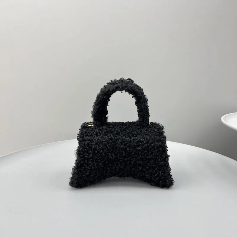 Furry Hourglass Small Handbag Black/Grey/Pink / - Image 6