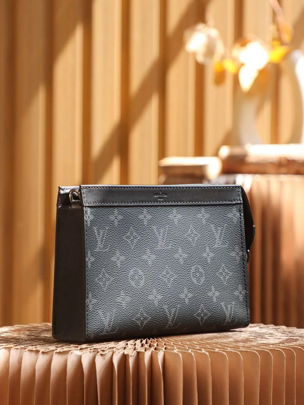 Louis Vuitton Pochette Gaston Wearable Wallet Shoulder Bag / Black Monogram Eclipse Canvas Silver Hardware - Image 12