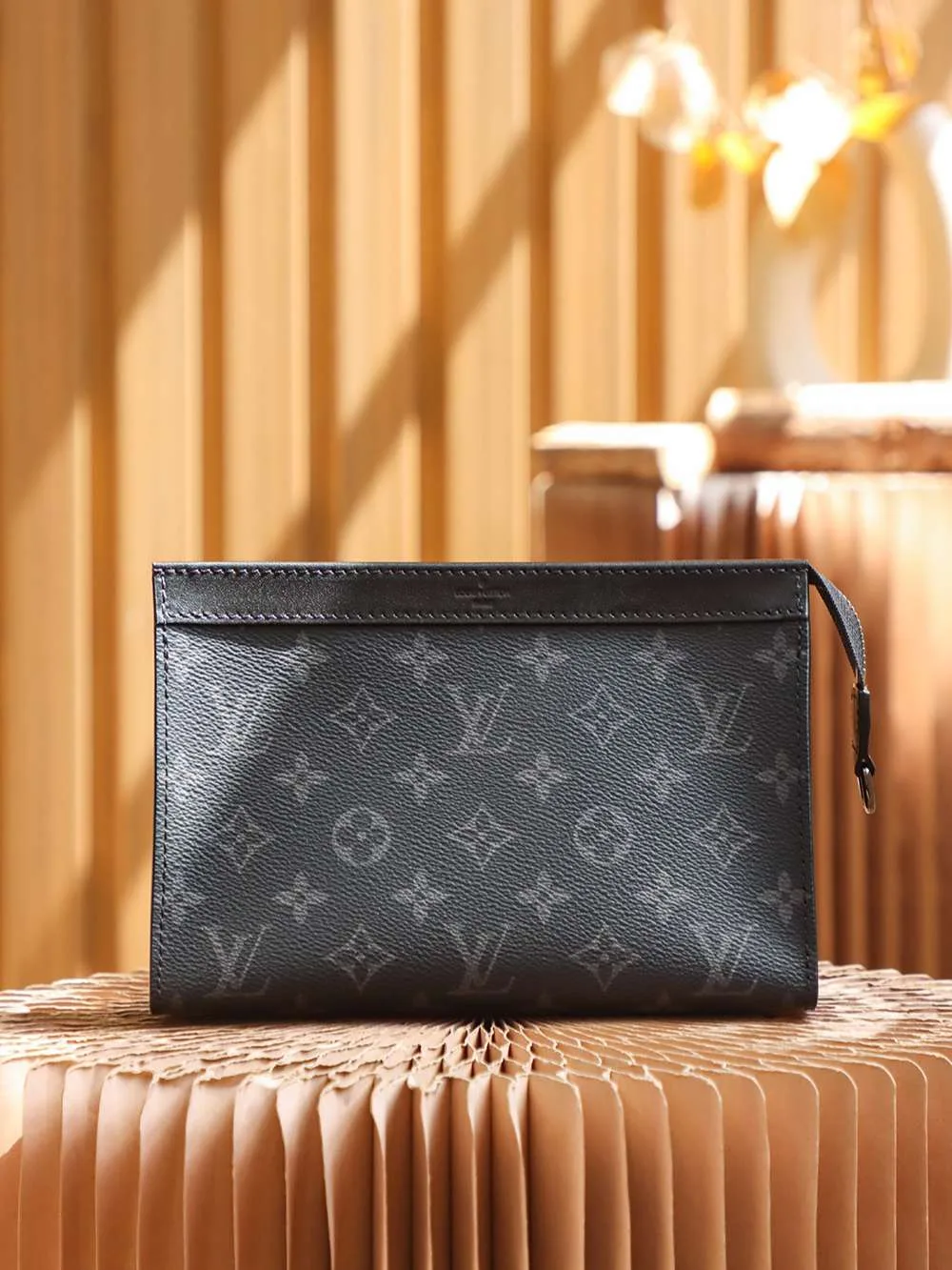 Louis Vuitton Pochette Gaston Wearable Wallet Shoulder Bag / Black Monogram Eclipse Canvas Silver Hardware - Image 5