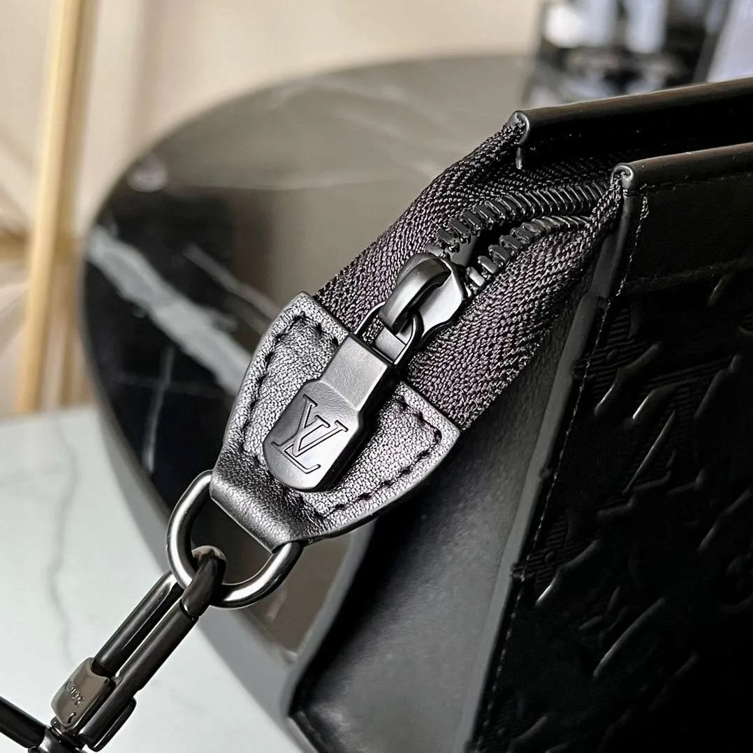 Louis Vuitton Pochette Gaston Wearable Wallet Shoulder Bag / Black Monogram Shadow Black Hardware - Image 9