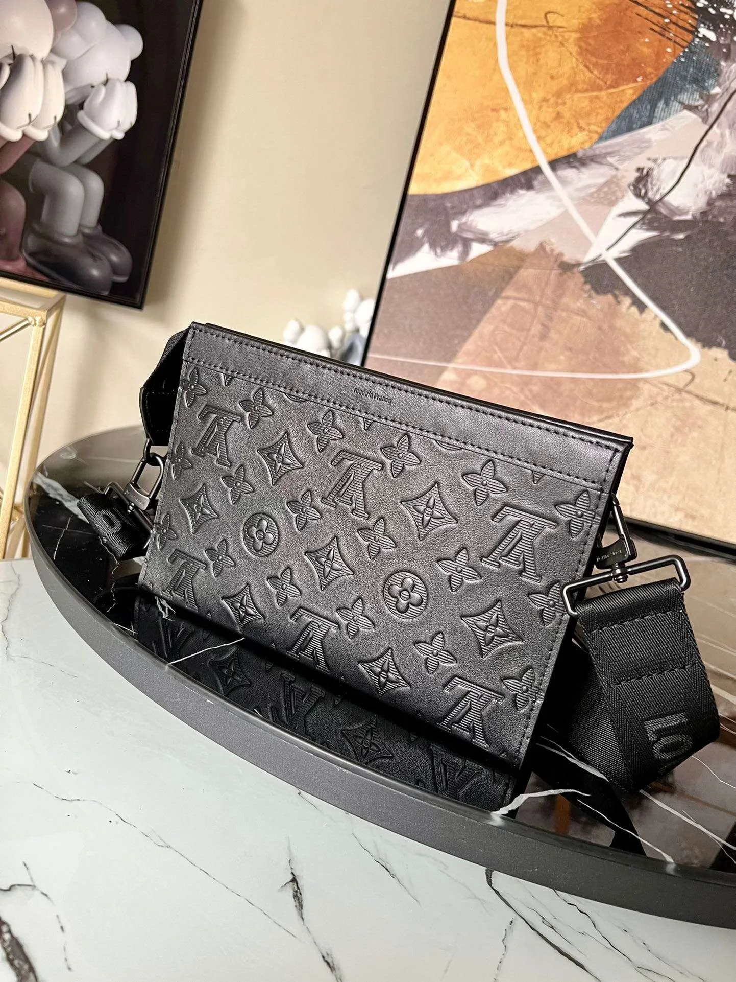 Louis Vuitton Pochette Gaston Wearable Wallet Shoulder Bag / Black Monogram Shadow Black Hardware - Image 4