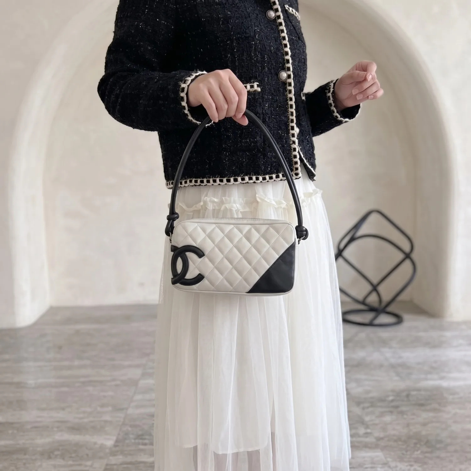 Alternative view of Chanel Cambon Pochette Shoulder Bag / White Silver Hardware