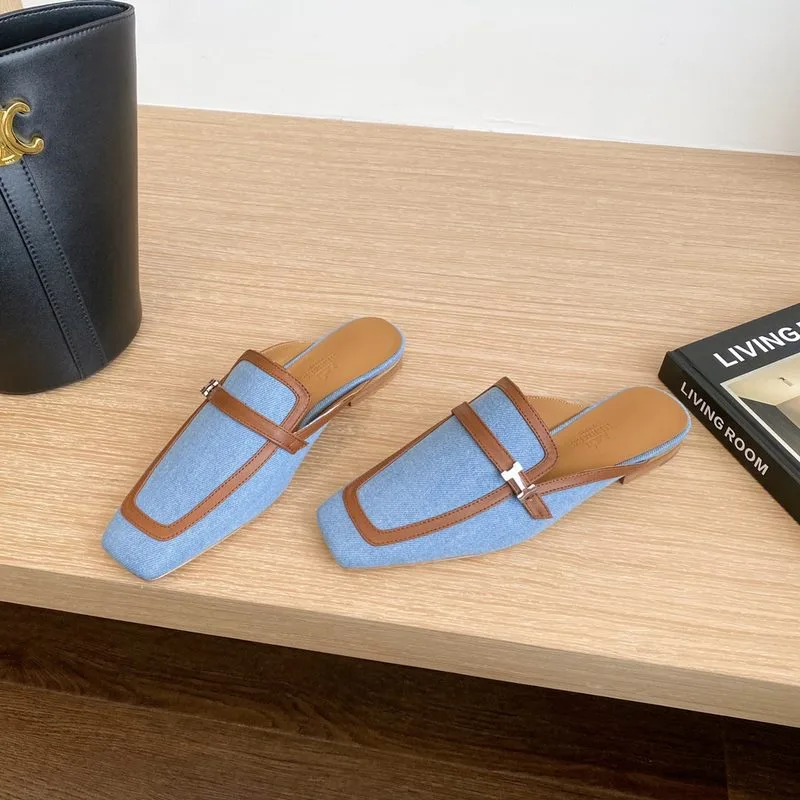 Hermes Groupie Mules Blue - Image 5
