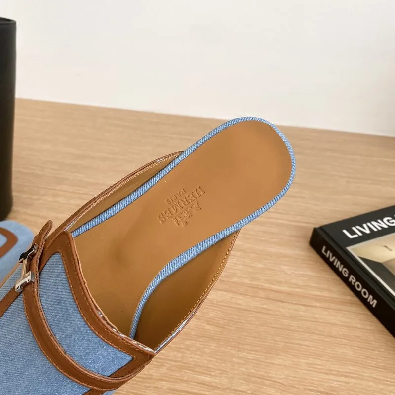 Hermes Groupie Mules Blue - Image 7