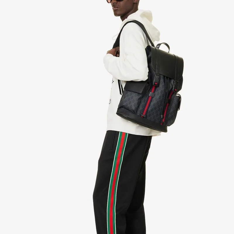 Alternative view of Gucci Black Backpack Black/Grey Soft GG Supreme Blue And Red Web /