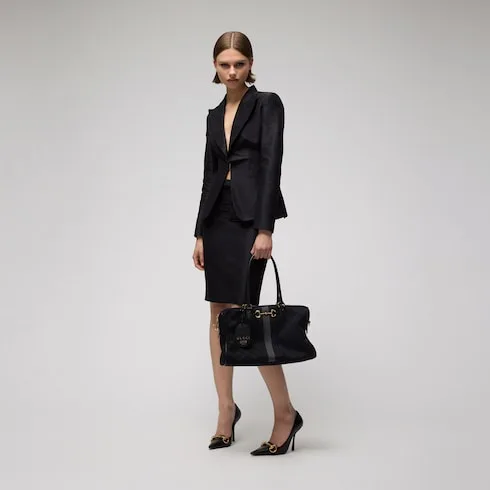 Alternative view of Gucci Borsetto Large Boston Shoulder Bag / Grey/ Black Gold Hardware