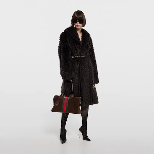 Gucci Borsetto Large Boston Shoulder Bag / Dark Brown Gold Hardware - Image 4
