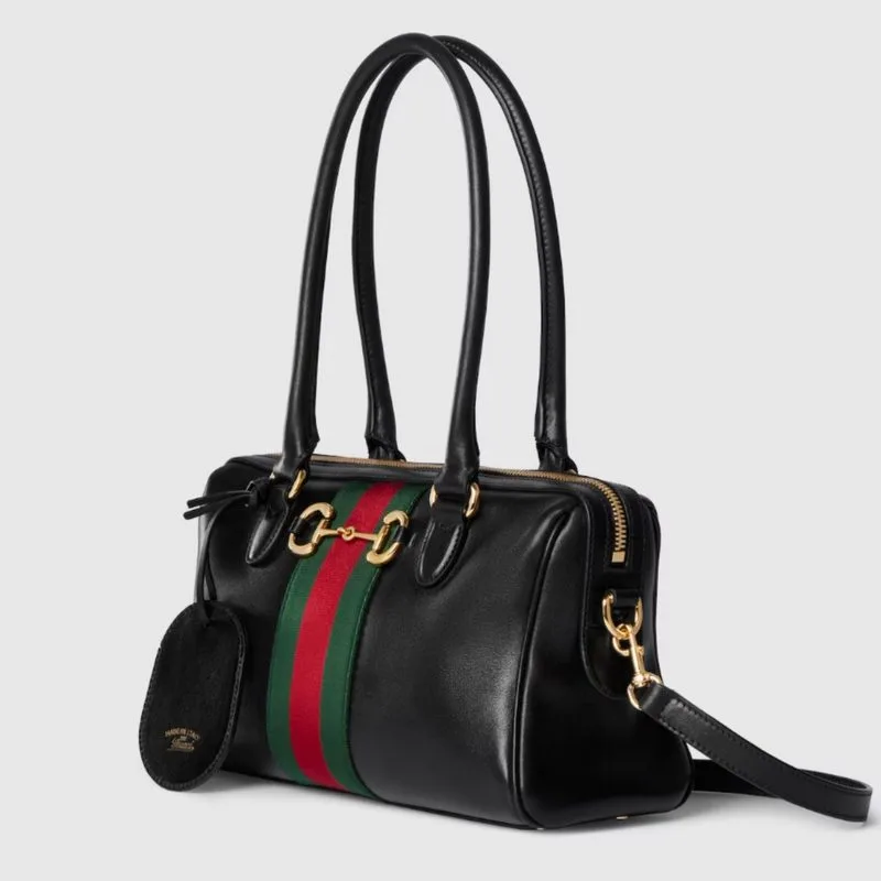 Gucci Borsetto Medium Boston Shoulder Bag / Black Gold Hardware - Image 4