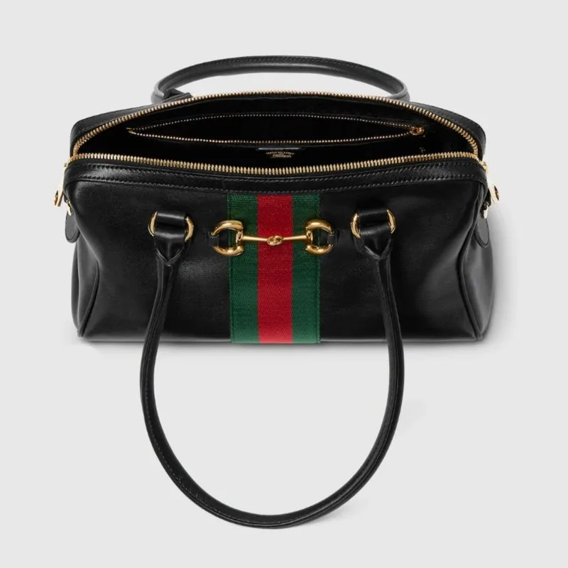 Gucci Borsetto Medium Boston Shoulder Bag / Black Gold Hardware - Image 6