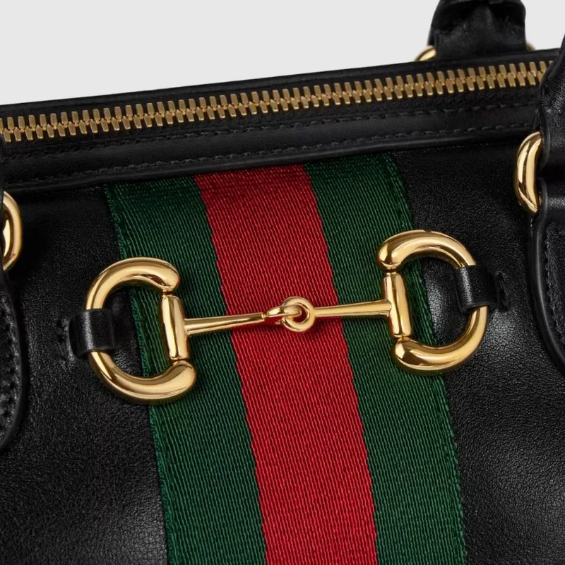 Gucci Borsetto Medium Boston Shoulder Bag / Black Gold Hardware - Image 7