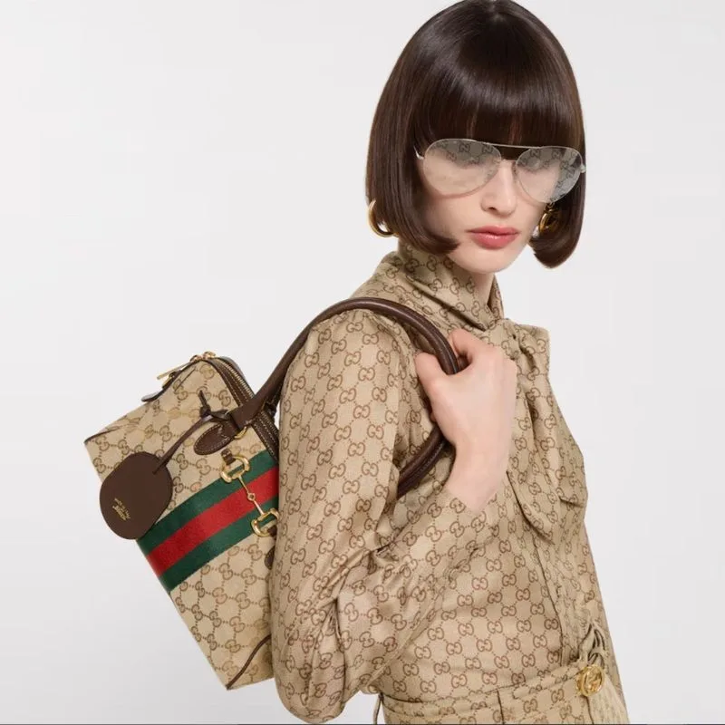 Alternative view of Gucci Borsetto Medium Boston Shoulder Bag / Sand Gold Hardware