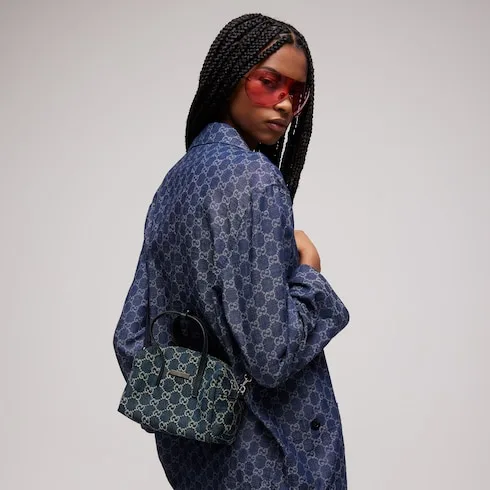 Alternative view of Gucci Boston With Gucci Plaque Small Shoulder Bag / Dark Blue Palladium Hardware