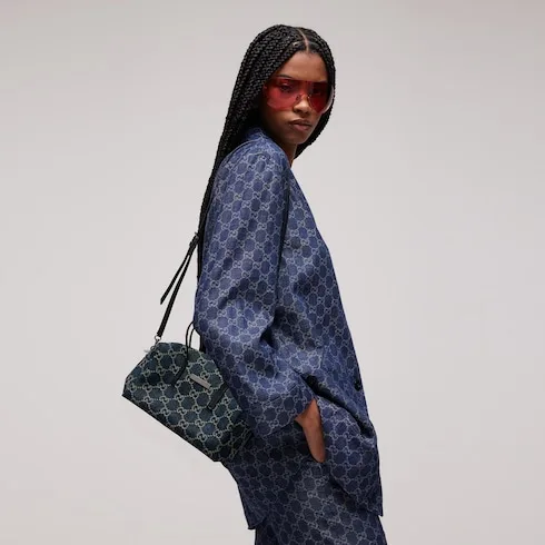 Gucci Boston With Gucci Plaque Small Shoulder Bag / Dark Blue Palladium Hardware - Image 3