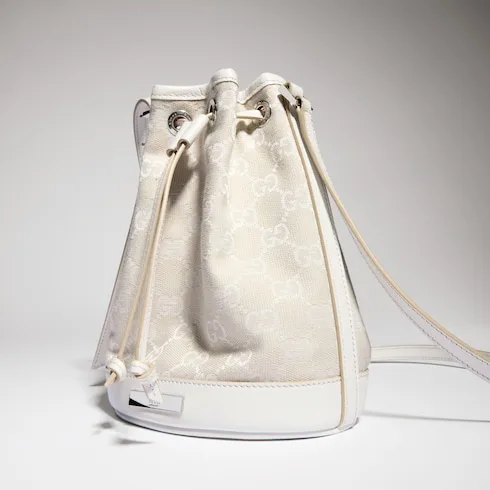 Gucci Bucket With Plaque Mini Shoulder Bag / Ivory Denim Palladium Hardware - Image 5