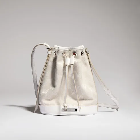 Gucci Bucket With Plaque Mini Shoulder Bag / Ivory Denim Palladium Hardware - Image 3