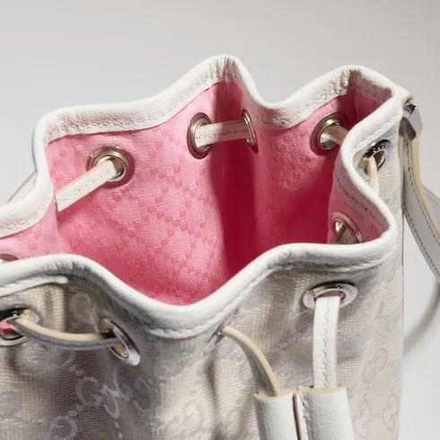 Gucci Bucket With Plaque Mini Shoulder Bag / Ivory Denim Palladium Hardware - Image 9